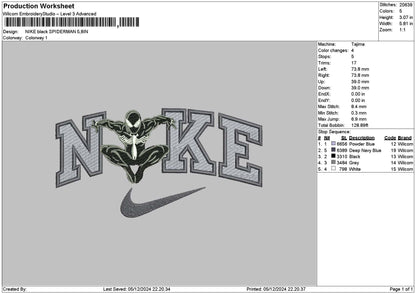 Nike Black Spider 02 Embroidery File 6 sizes