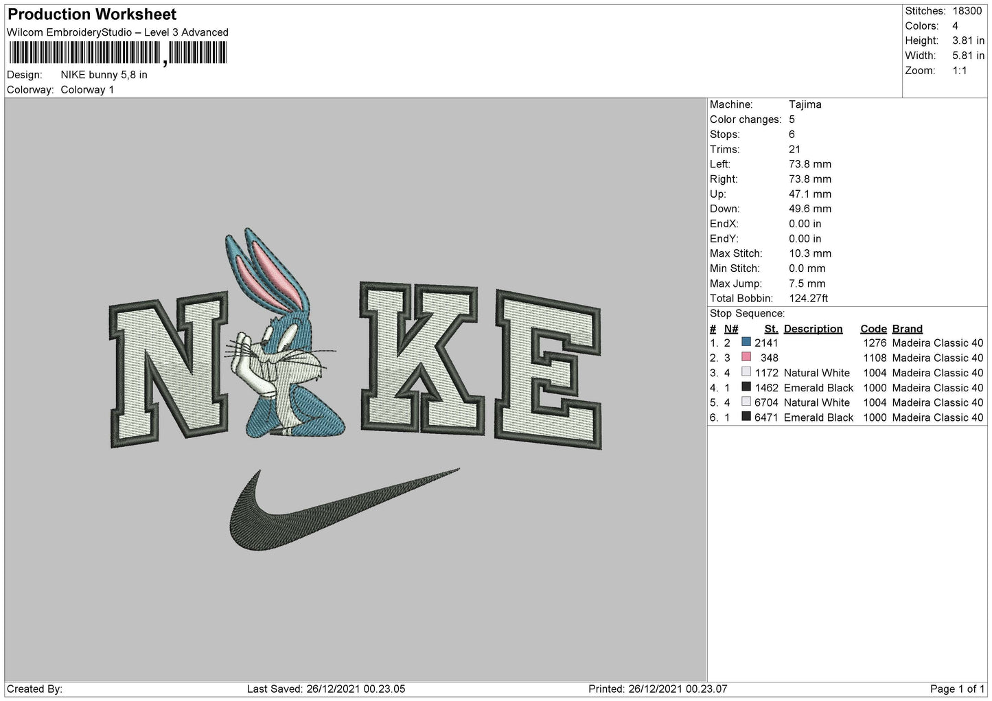 Nike Bunny Embroidery File 4 size