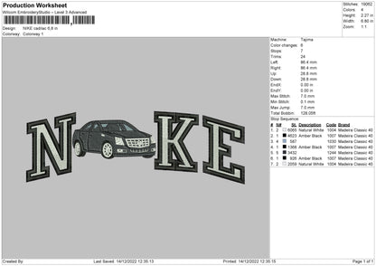 Nike Cadilac Embroidery File 6 sizes