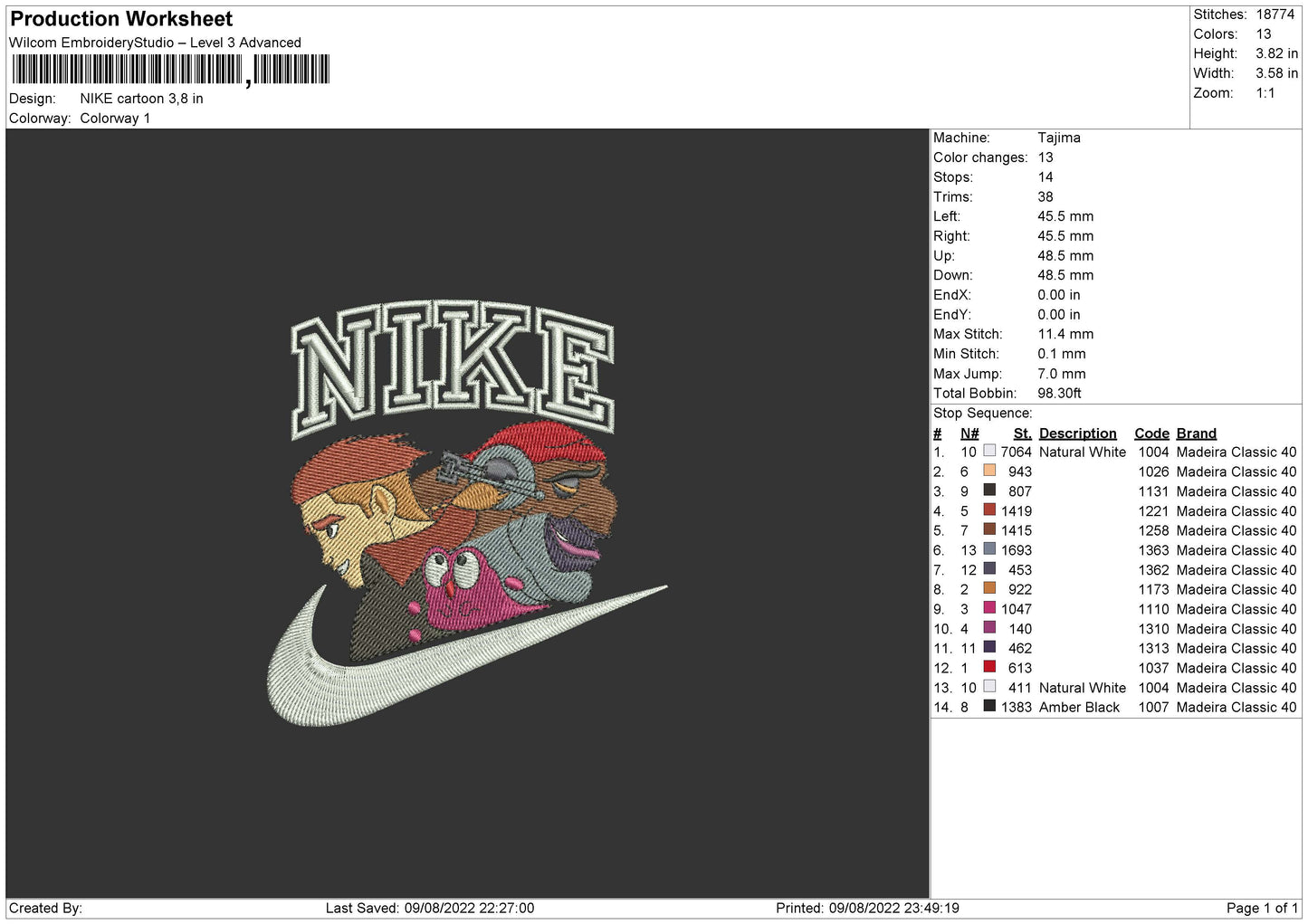 Nike Cartoon Embroidery File 4 sizes