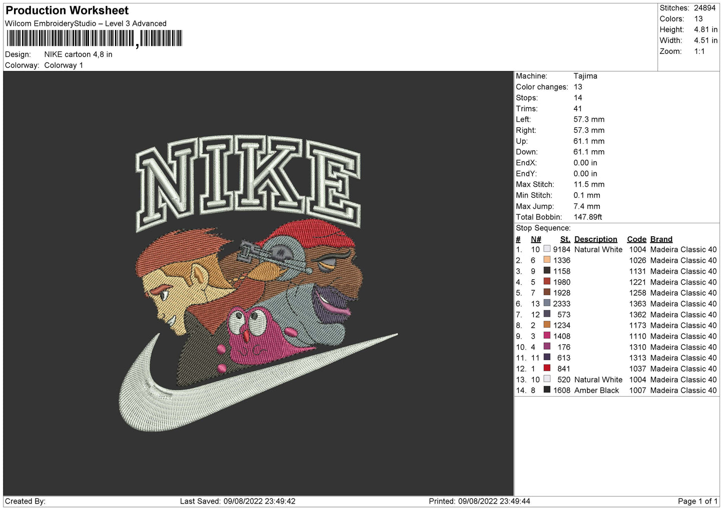 Nike Cartoon Embroidery File 4 sizes