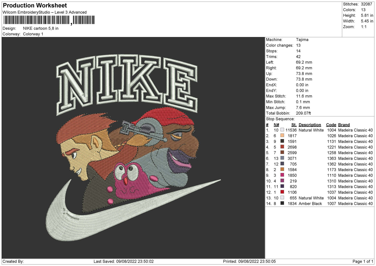 Nike Cartoon Embroidery File 4 sizes
