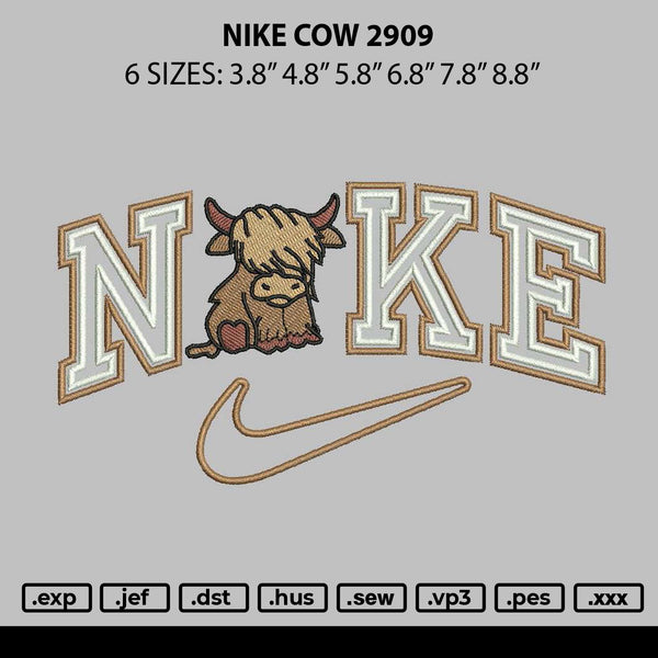 Nike Cow 2909 Embroidery File 6 sizes