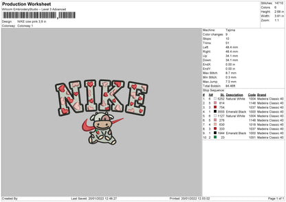 Nike Cow Pink Embroidery File 7 size