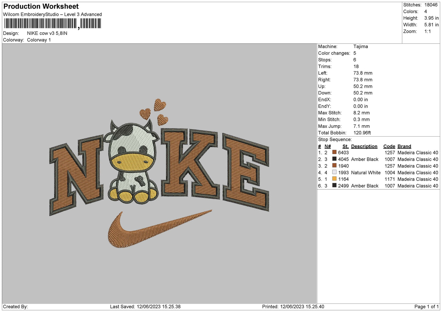 Nike Cow V3 Embroidery File 6 sizes