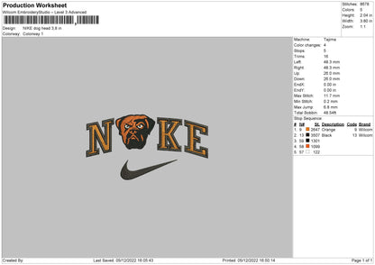 Nike Dog Head Embroidery File 6 Sizes