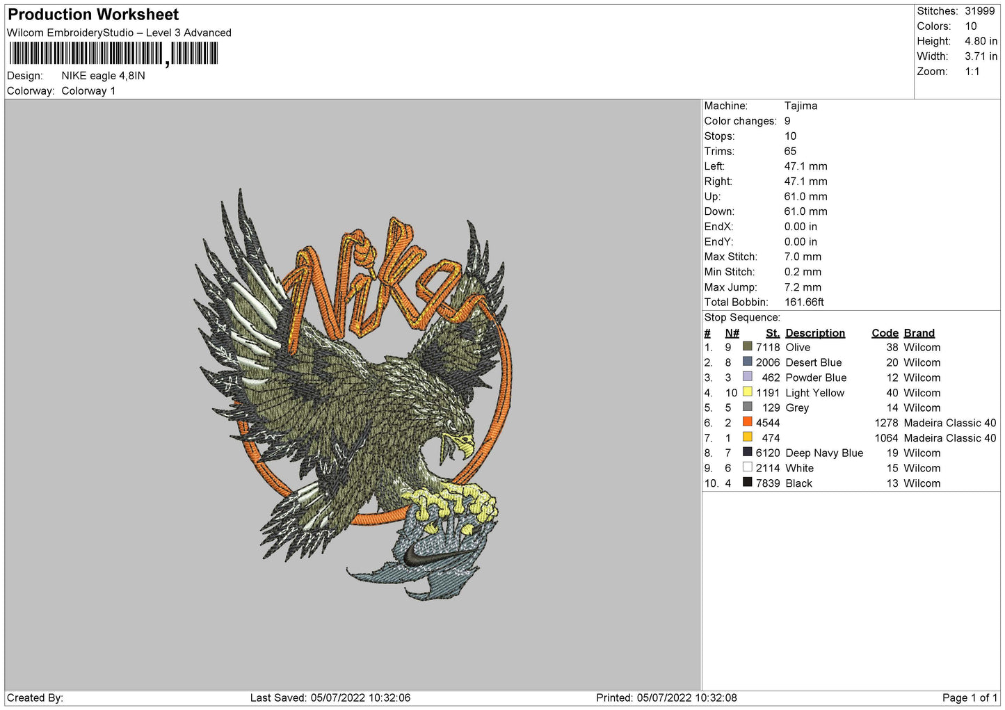 Nike Eagle Embroidery File 4 sizes
