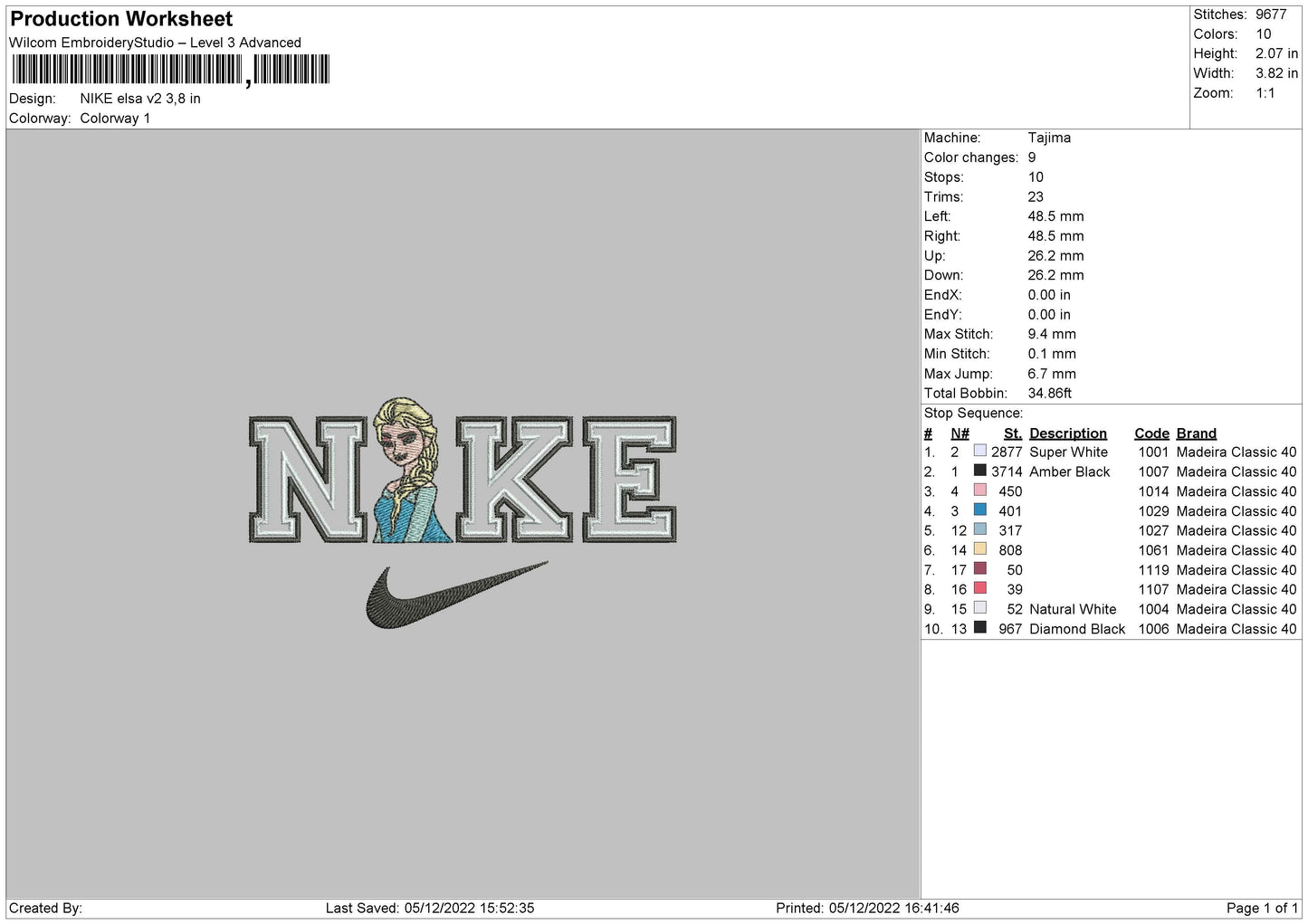 Nike Elsa v2 Embroidery File 6 sizes