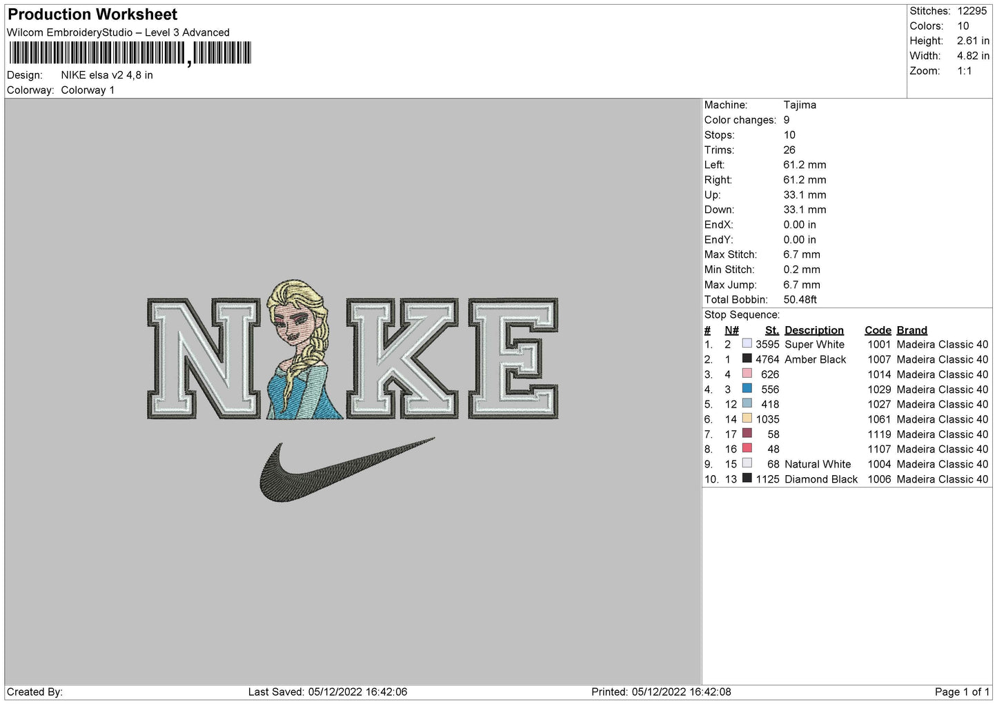 Nike Elsa v2 Embroidery File 6 sizes