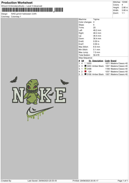 Nike Grinch Halloween Embroidery File 6 sizes