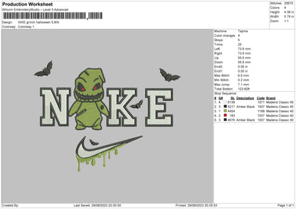 Nike Grinch Halloween Embroidery File 6 sizes