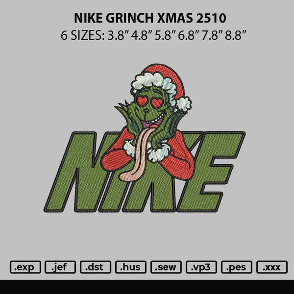 Nike Grinch Xmas 2510 Embroidery File 6 sizes