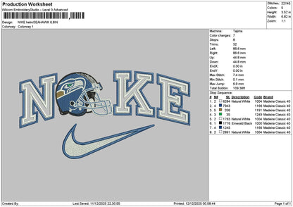 Nike Helmet 1112 Embroidery File 6 sizes