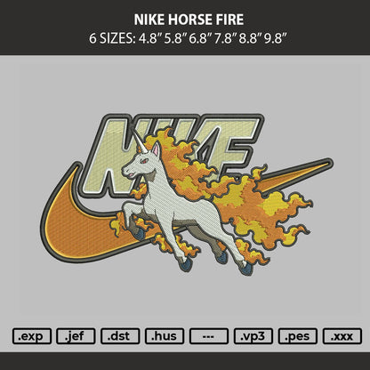Nike Horse Fire Embroidery Machine Design File 6 sizes