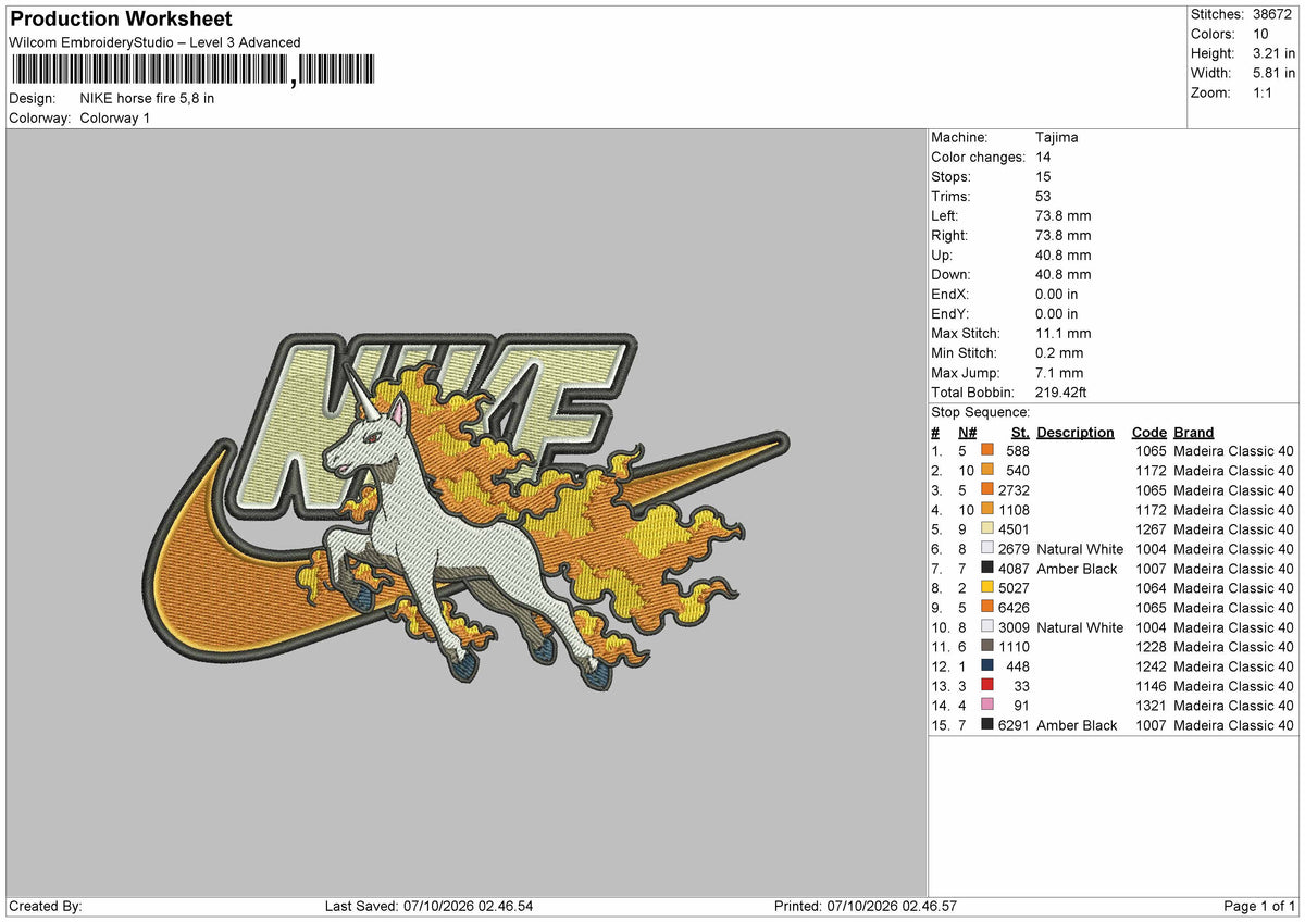 Nike Horse Fire Embroidery Machine Design File 6 sizes