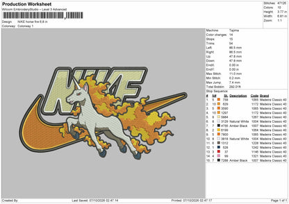 Nike Horse Fire Embroidery Machine Design File 6 sizes