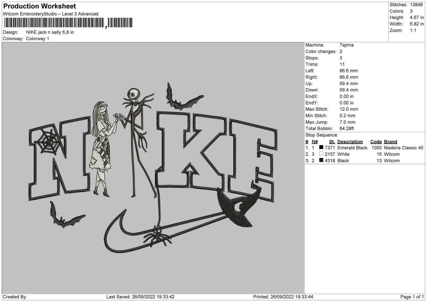 Nike Jack N Sally Embroidery File 6 Sizes