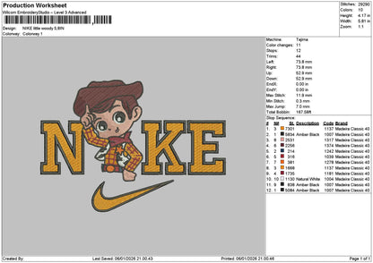 Nike Woody Chibi Embroidery File 6 sizes