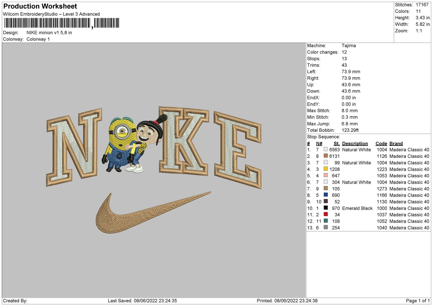 Nike Minion V1 Embroidery File 4 size