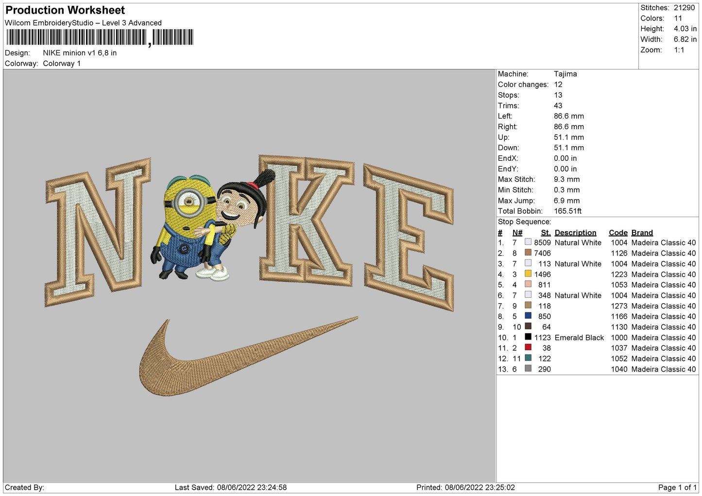 Nike Minion V1 Embroidery File 4 size