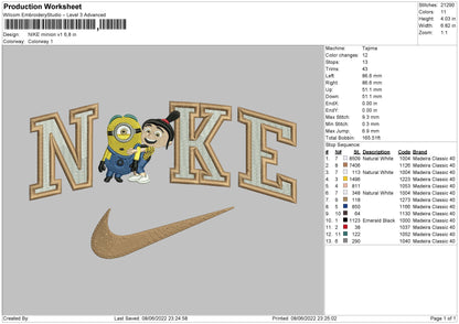 Nike Minion V1 Embroidery File 4 size
