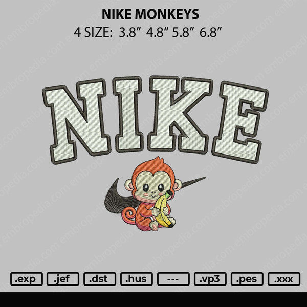 Nike Monkey Embroidery File 4 size