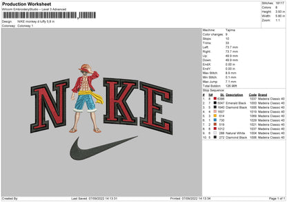 Nike Monkey D Lufyy Embroidery File 5 sizes