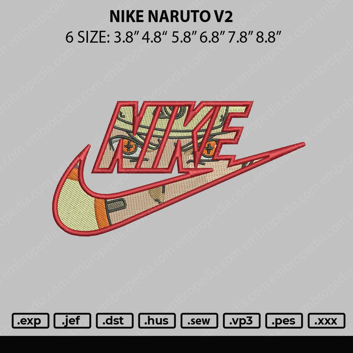 Nike Naruto V2 Embroidery File 6 sizes