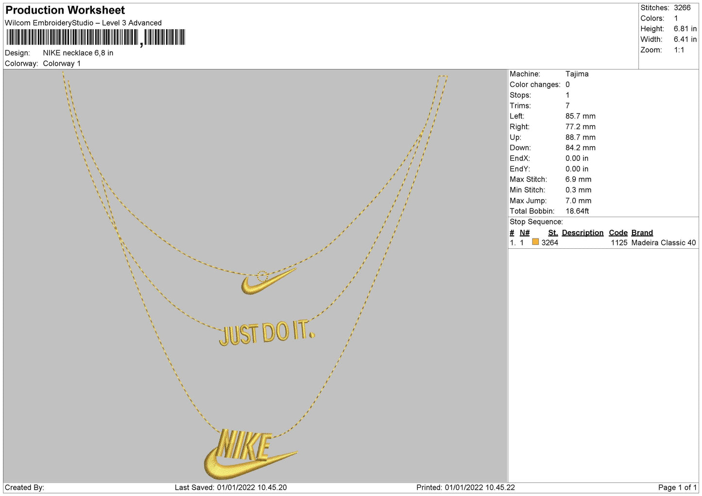 Nike Necklace Embroidery File 4 size