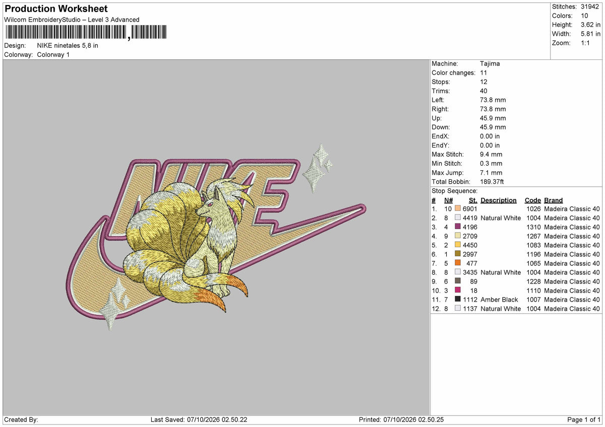 Nike Ninetales Embroidery Machine Design File 6 sizes