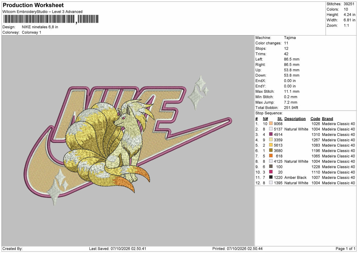 Nike Ninetales Embroidery Machine Design File 6 sizes