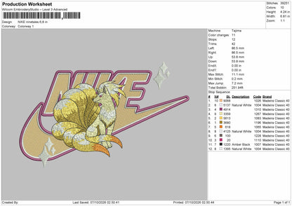 Nike Ninetales Embroidery Machine Design File 6 sizes