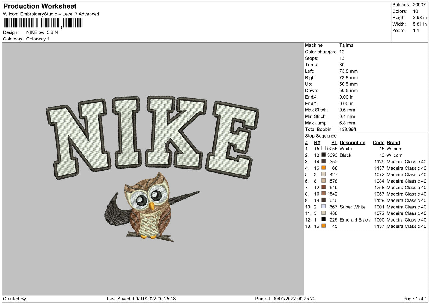 Nike Owl Embroidery File 4 size