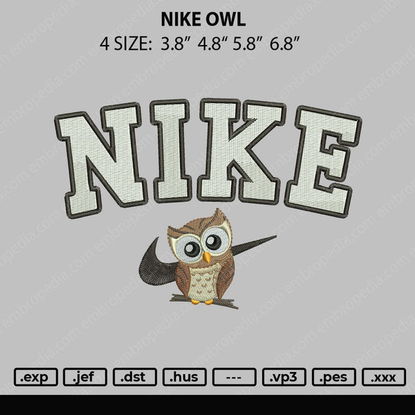 Nike Owl Embroidery File 4 size