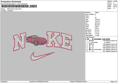 Nike Pink Car New Embroidery File 6 sizes