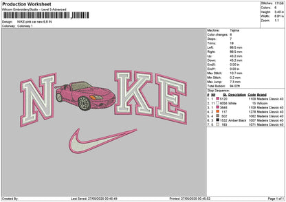 Nike Pink Car New Embroidery File 6 sizes