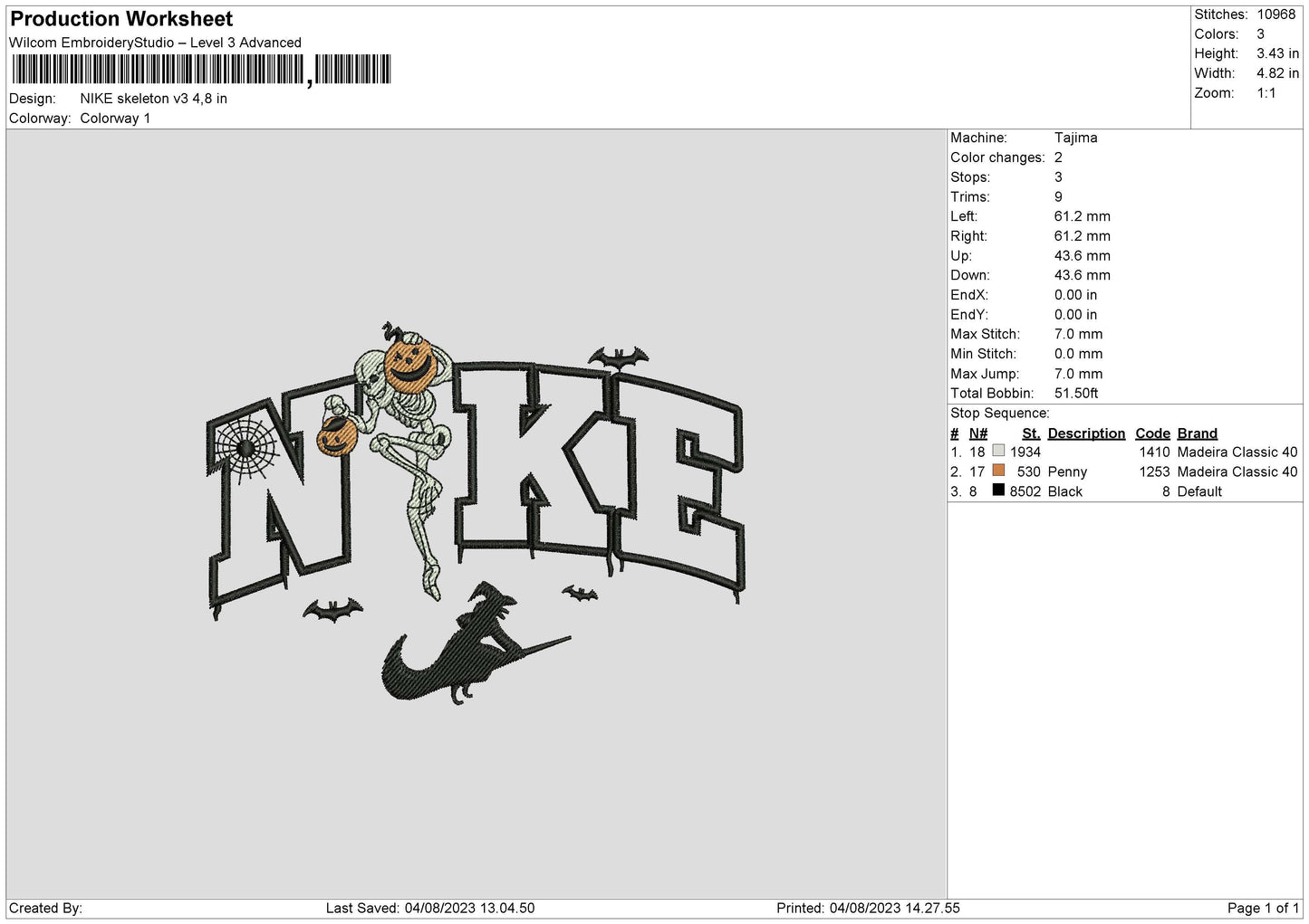Nike Skeleton V3 Embroidery File 6 sizes