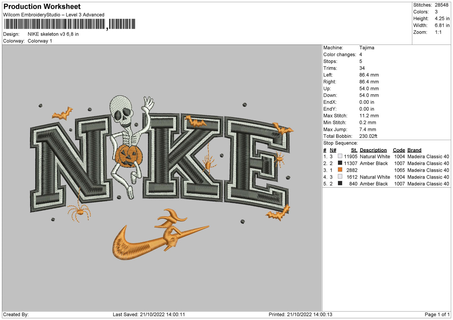 Nike Skeleton V3 Embroidery File 6 sizes