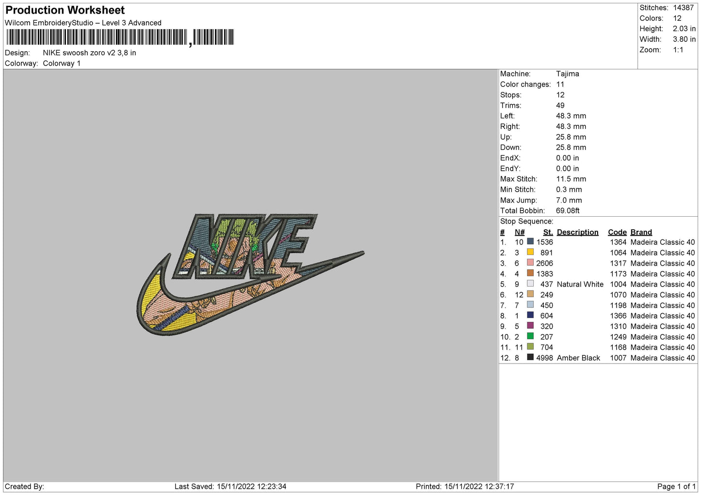 Nike Swoosh Zoro V2 Embroidery File 6 sizes