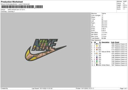 Nike Swoosh Zoro V2 Embroidery File 6 sizes