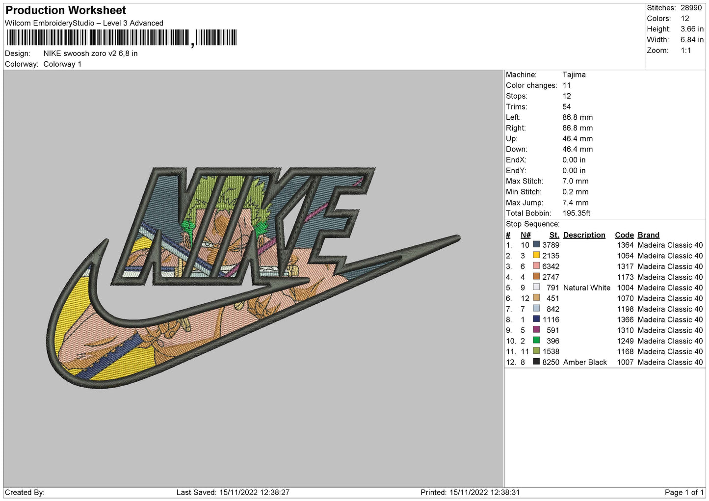 Nike Swoosh Zoro V2 Embroidery File 6 sizes