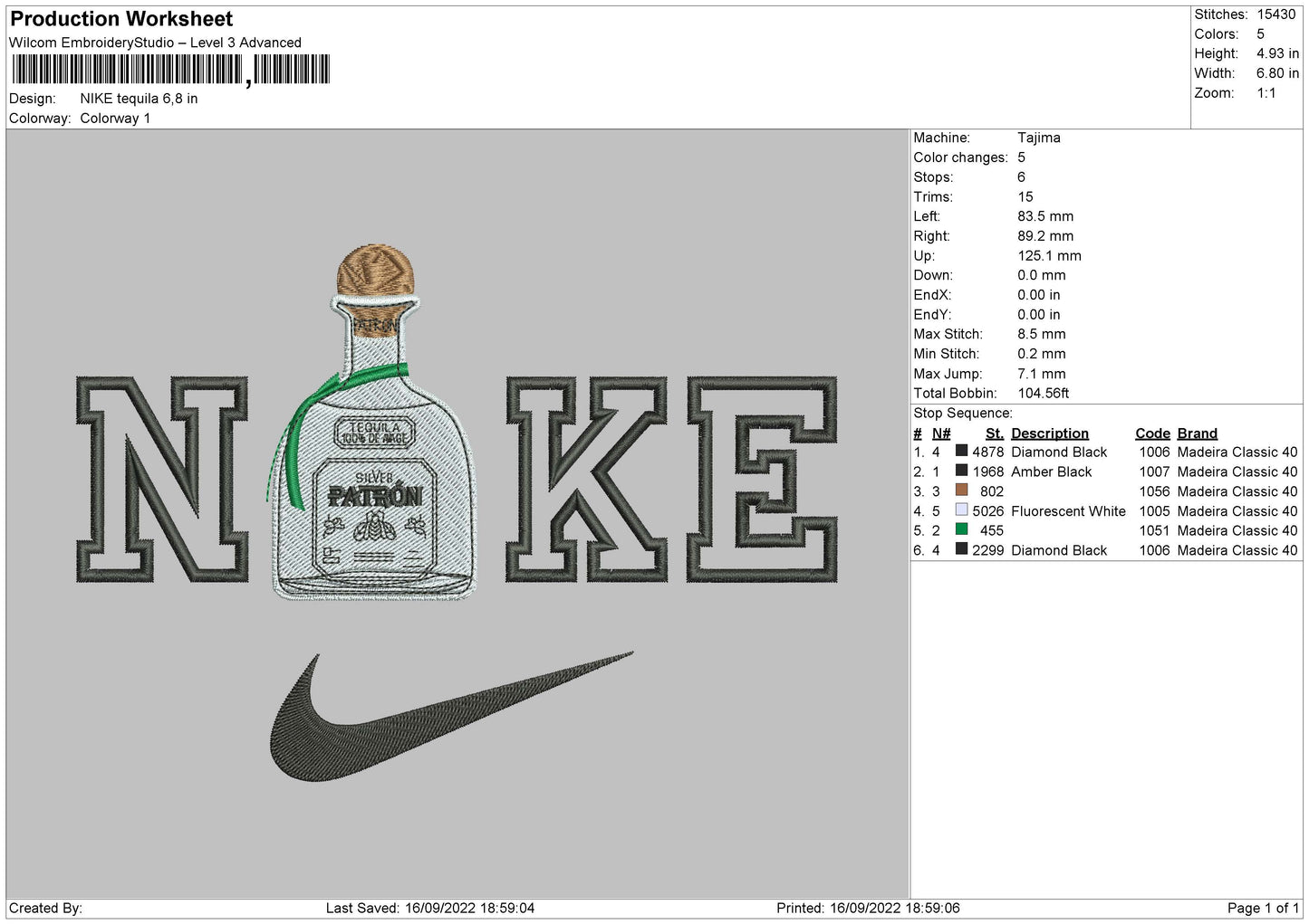 Nike Tequila Embroidery File 5 sizes