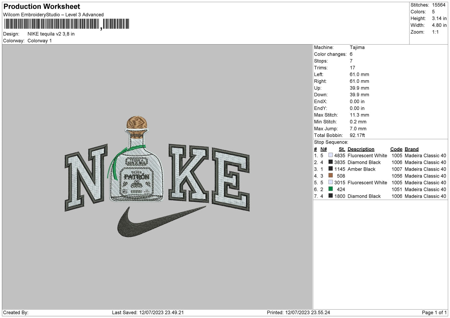 Nike Tequila V2 Embroidery File 6 sizes