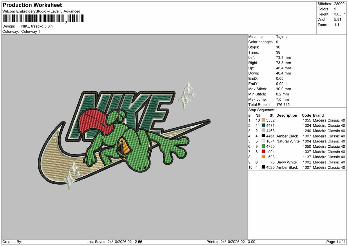 Nike Treecko Embroidery Machine Design File 6 sizes