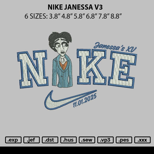 Nike Janessa V3 Embroidery File 6 sizes