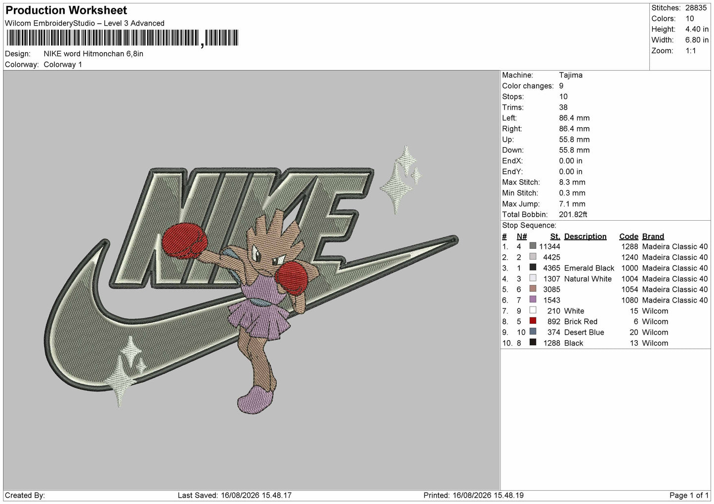 Nike Hitmonchan Embroidery Machine Design File 6 sizes