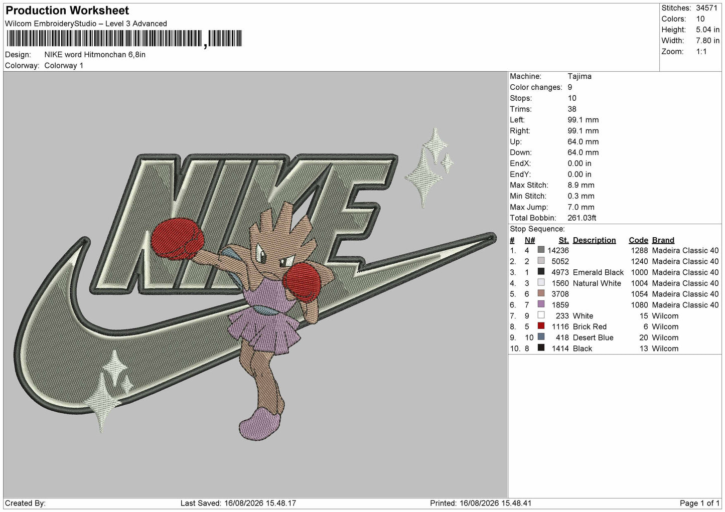 Nike Hitmonchan Embroidery Machine Design File 6 sizes