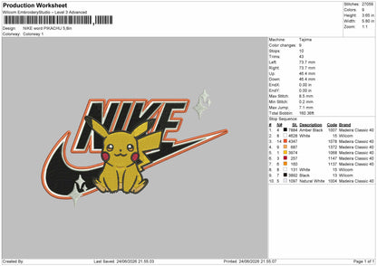 Nike Pikachu Word Embroidery Machine Design File 6 sizes