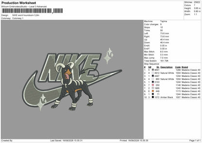 Nike Houndoom Embroidery Machine Design File 6 sizes
