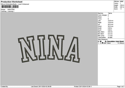 Ninanana Text Embroidery 2 Files